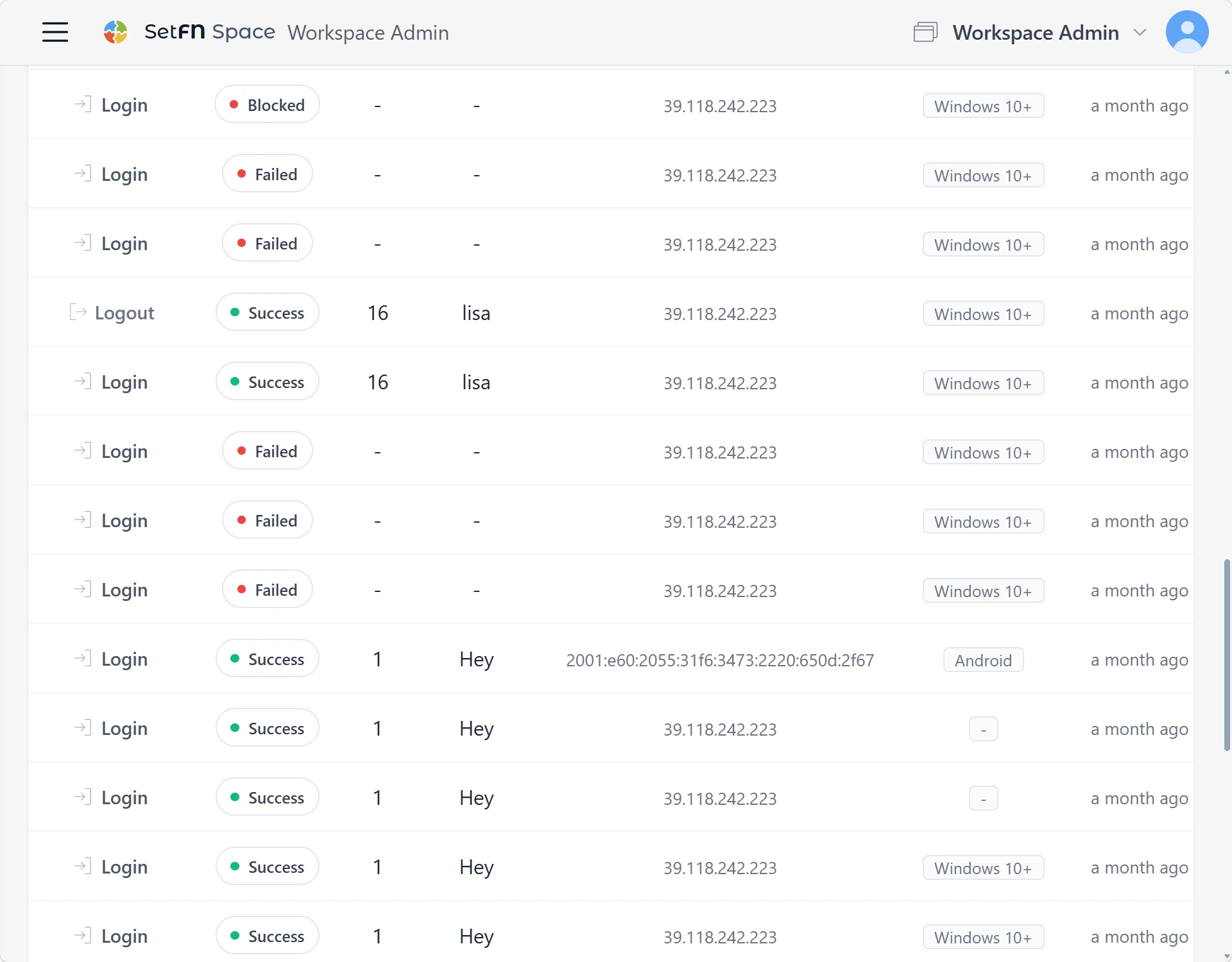 Review access history in SetFN Workspace