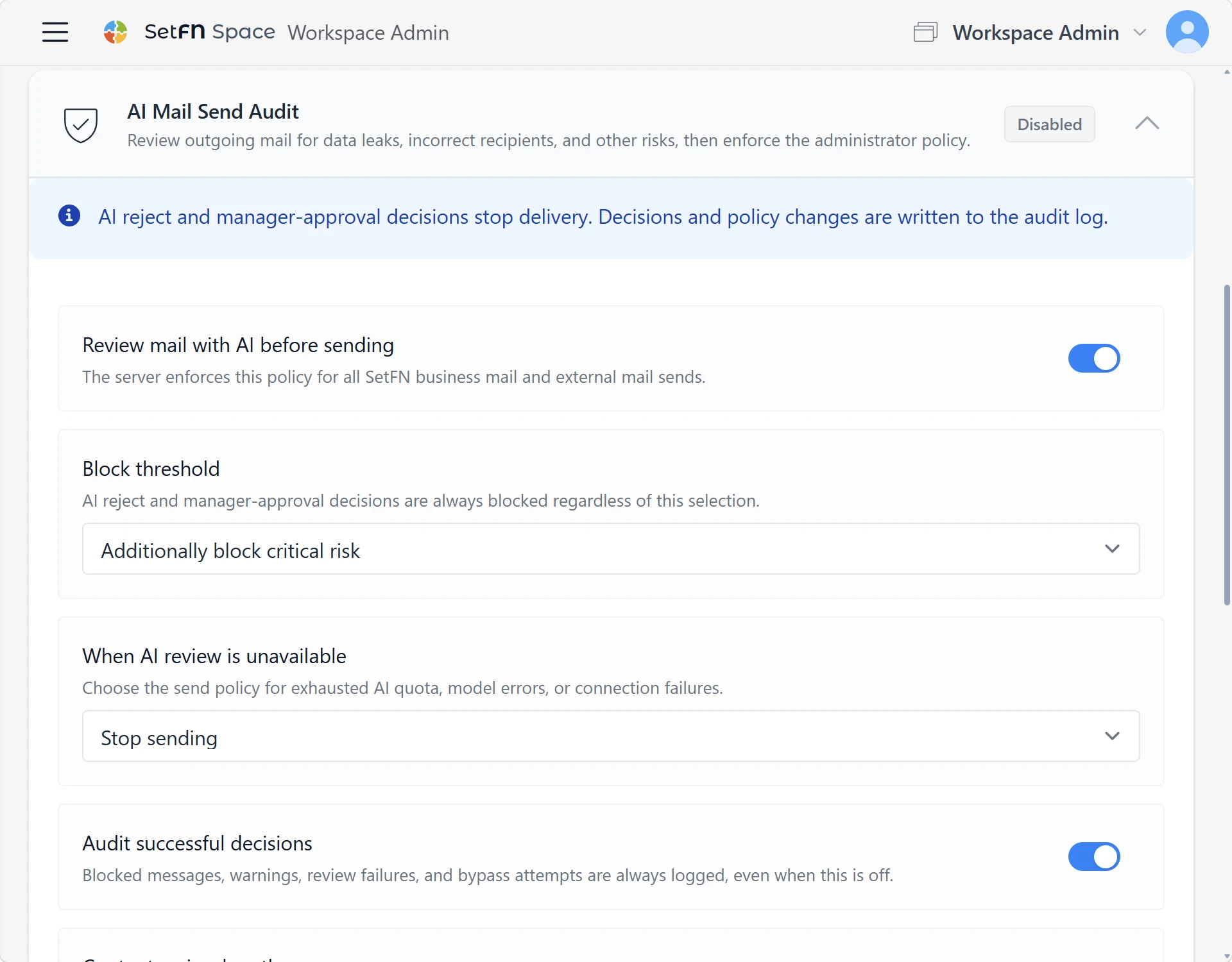 Check sensitive data before it leaves in SetFN Workspace