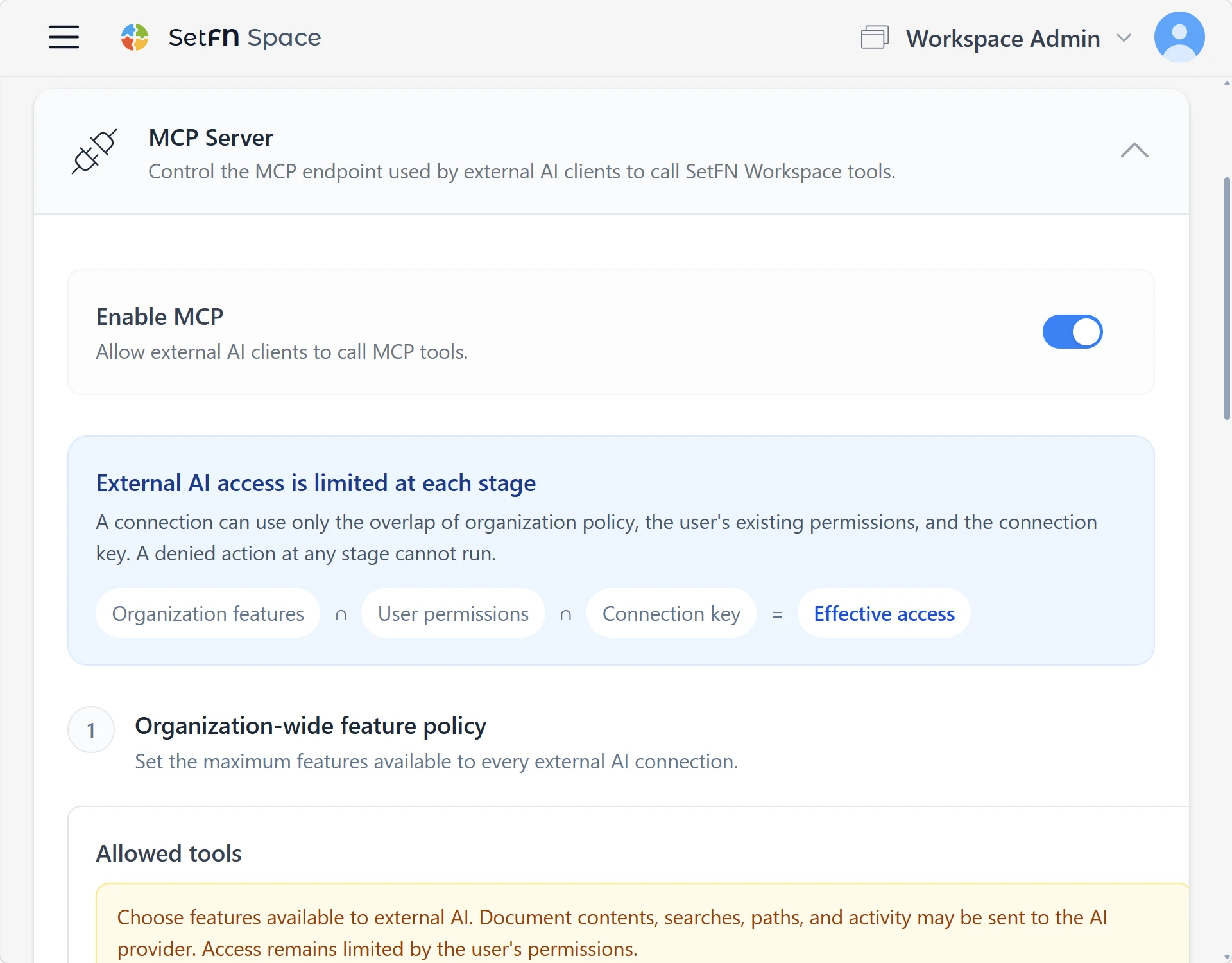 Connect external AI tools in SetFN Workspace