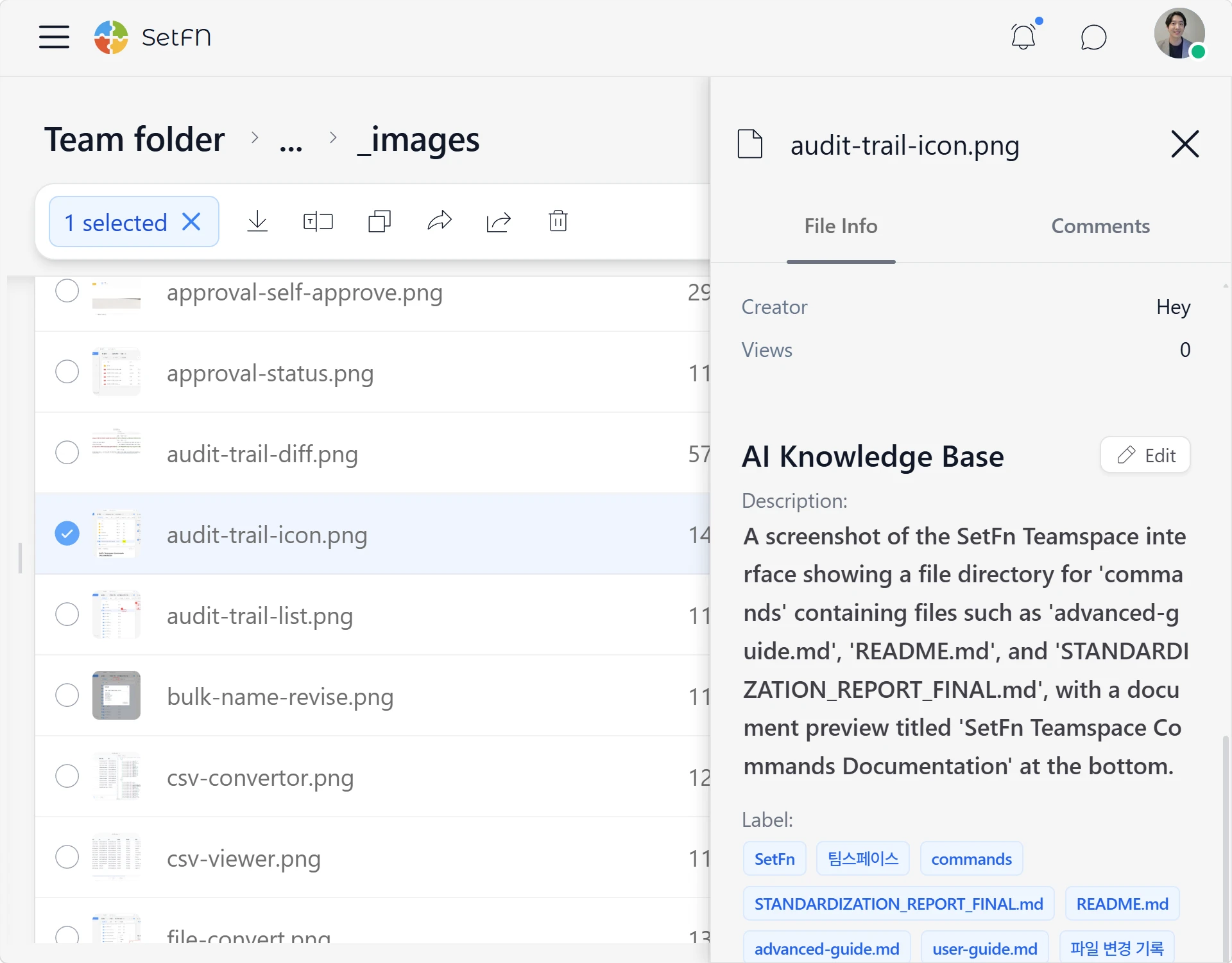 Automatic tagging in SetFN Workspace