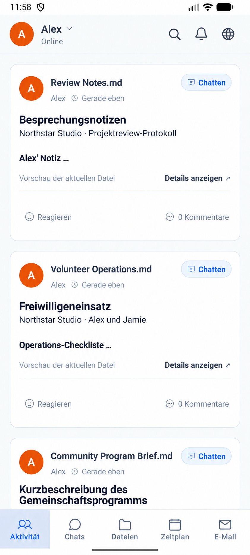 Aktivität in SetFN Space für Android