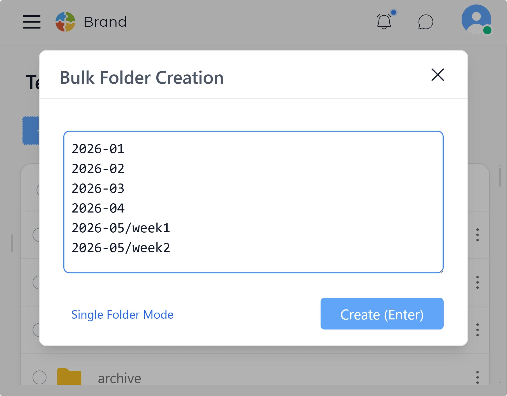 Create folders in bulk in SetFN Workspace