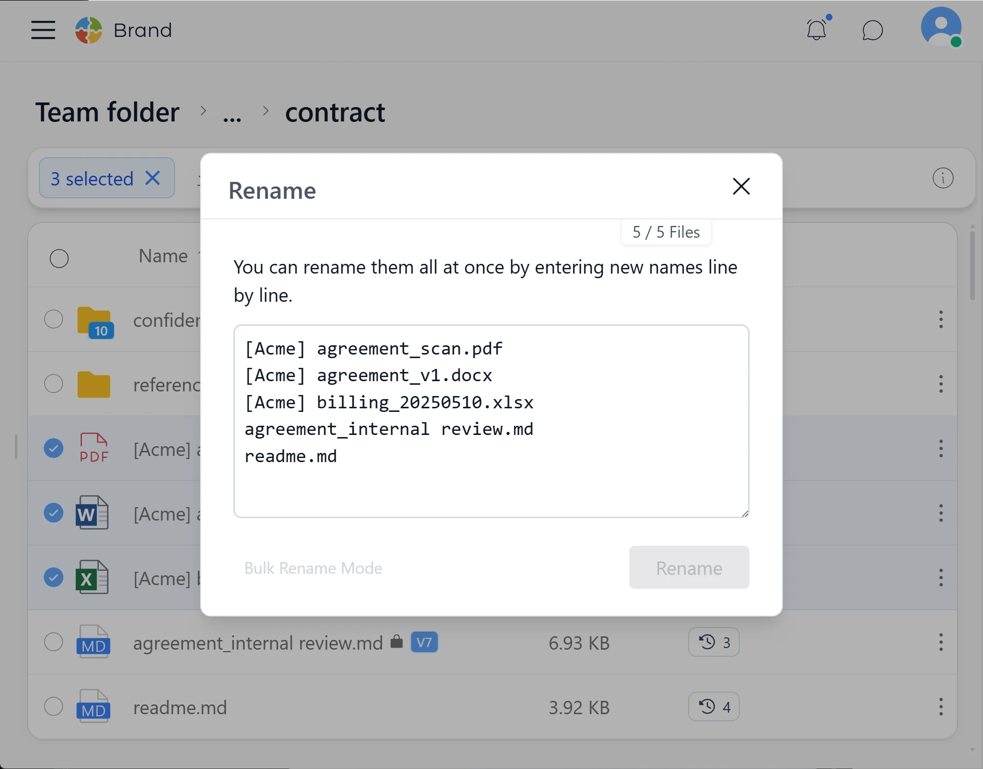 Rename in bulk in SetFN Workspace