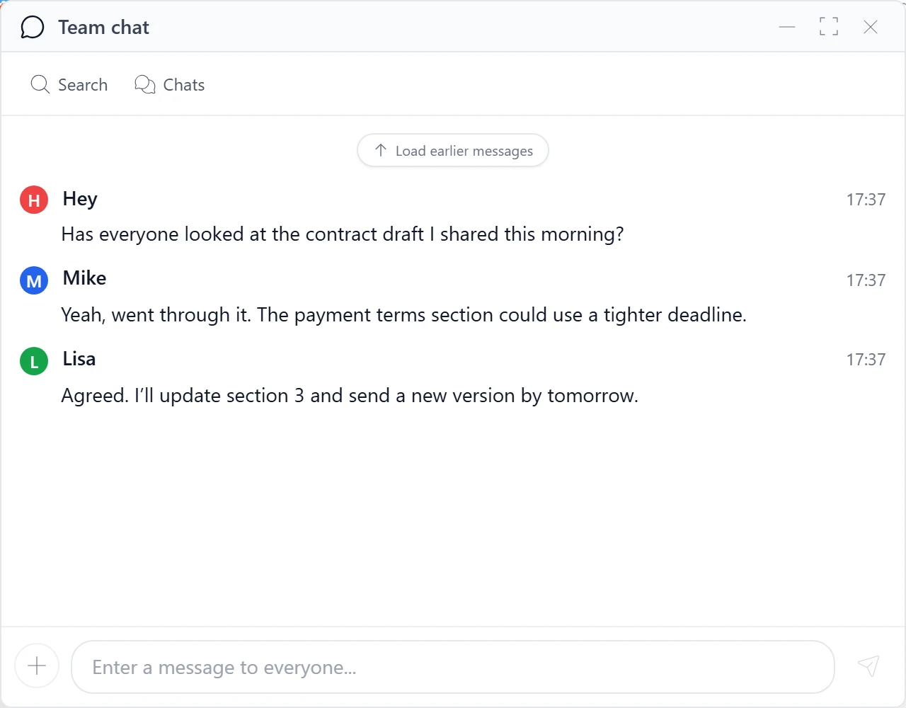 Team chat in SetFN Workspace