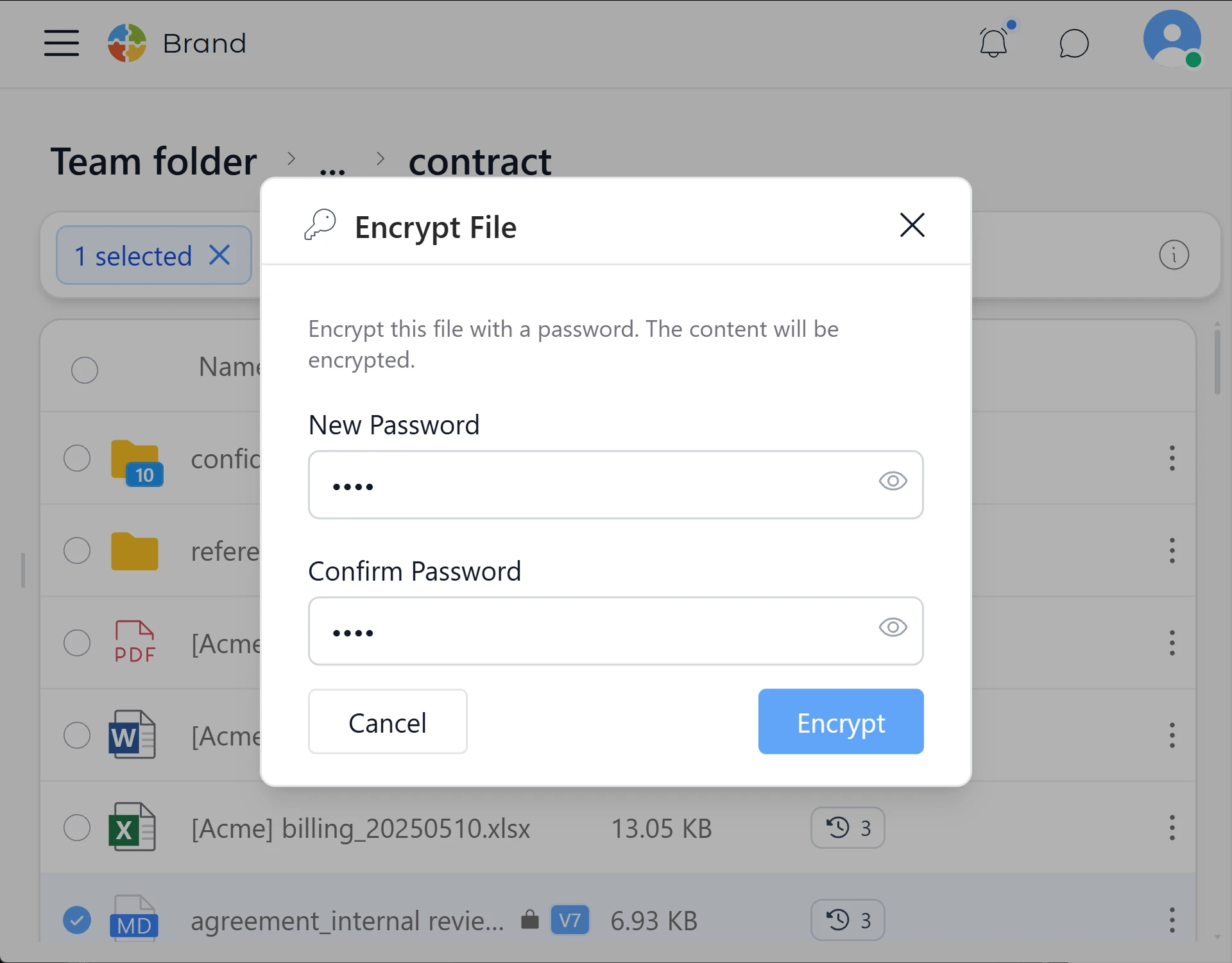 File encryption in SetFN Workspace