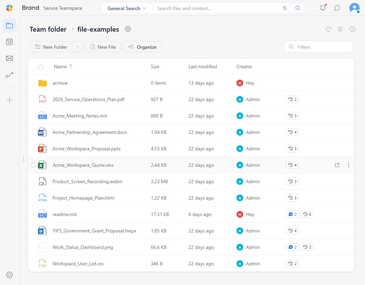 Workspace file view