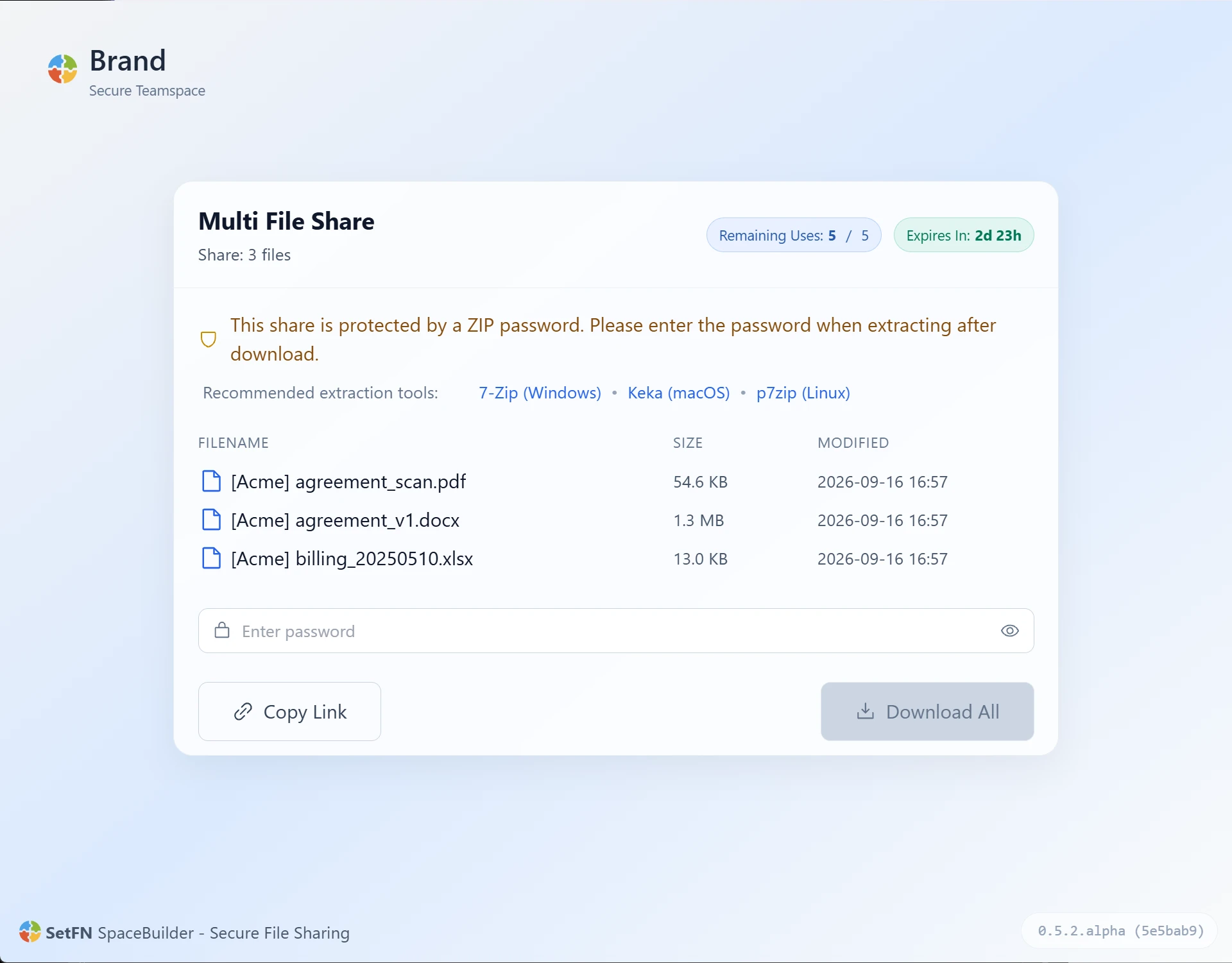Share on your terms in SetFN Workspace