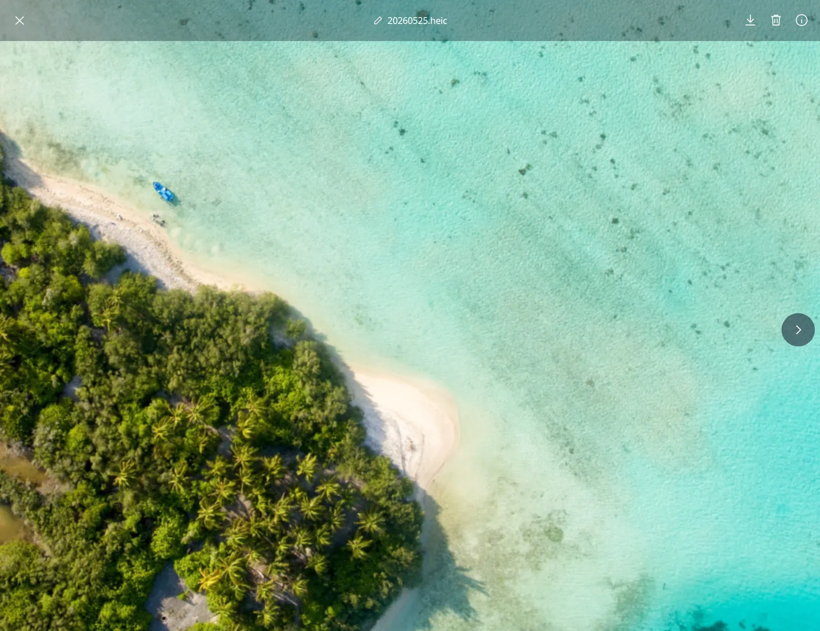 画像ビューアーで HEIC の写真を確認する画面