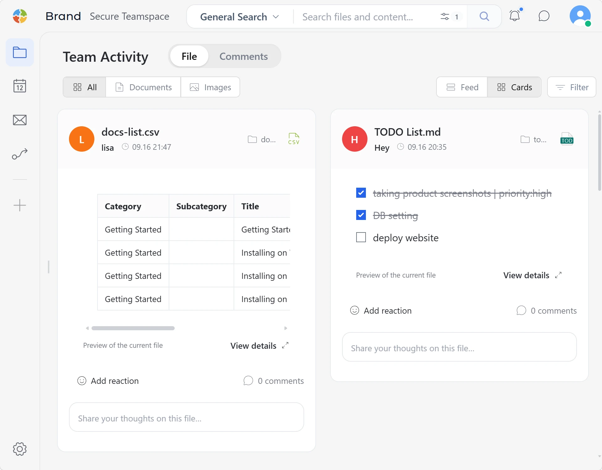 Follow file activity in SetFN Workspace