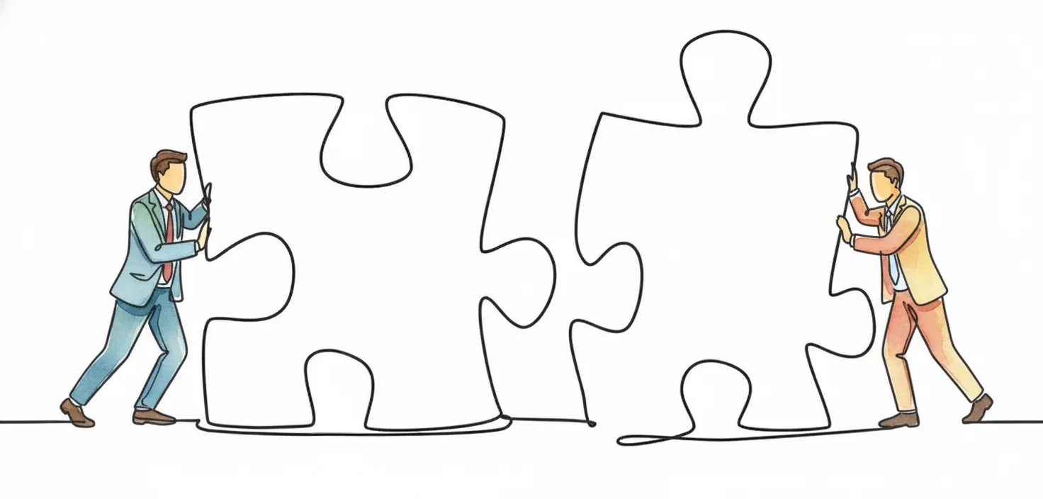 두 사람이 퍼즐 조각을 맞추는 그림