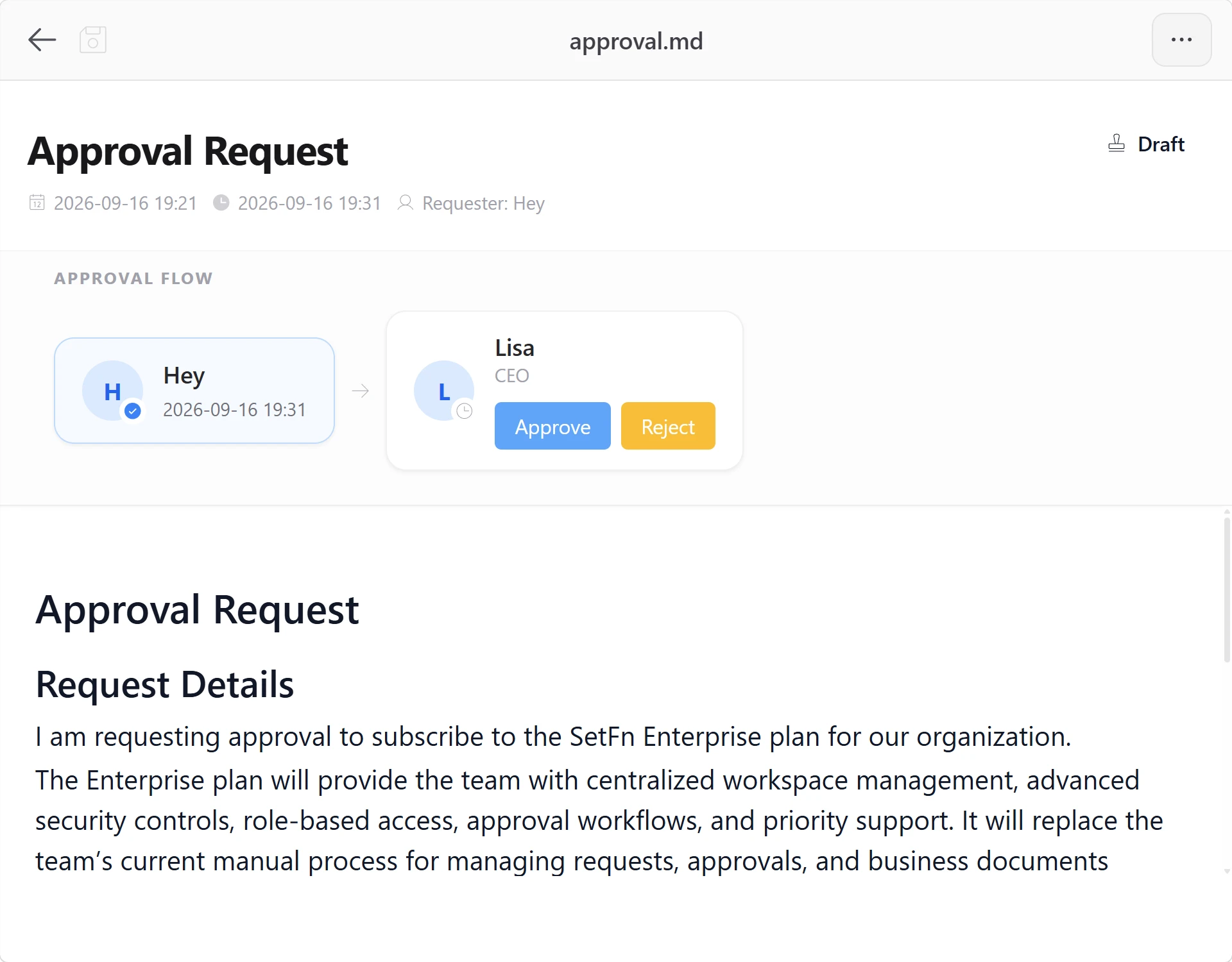 Approval forms in SetFN Workspace