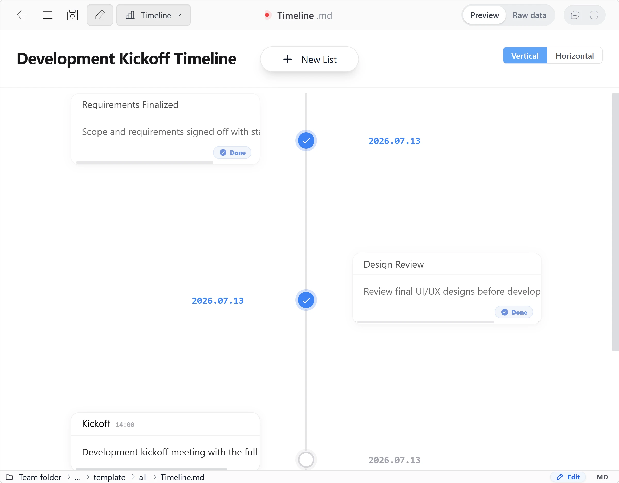 Timelines in SetFN Workspace