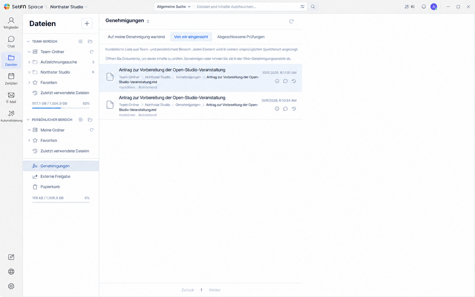 Genehmigungsanfragen und deren Fortschritt