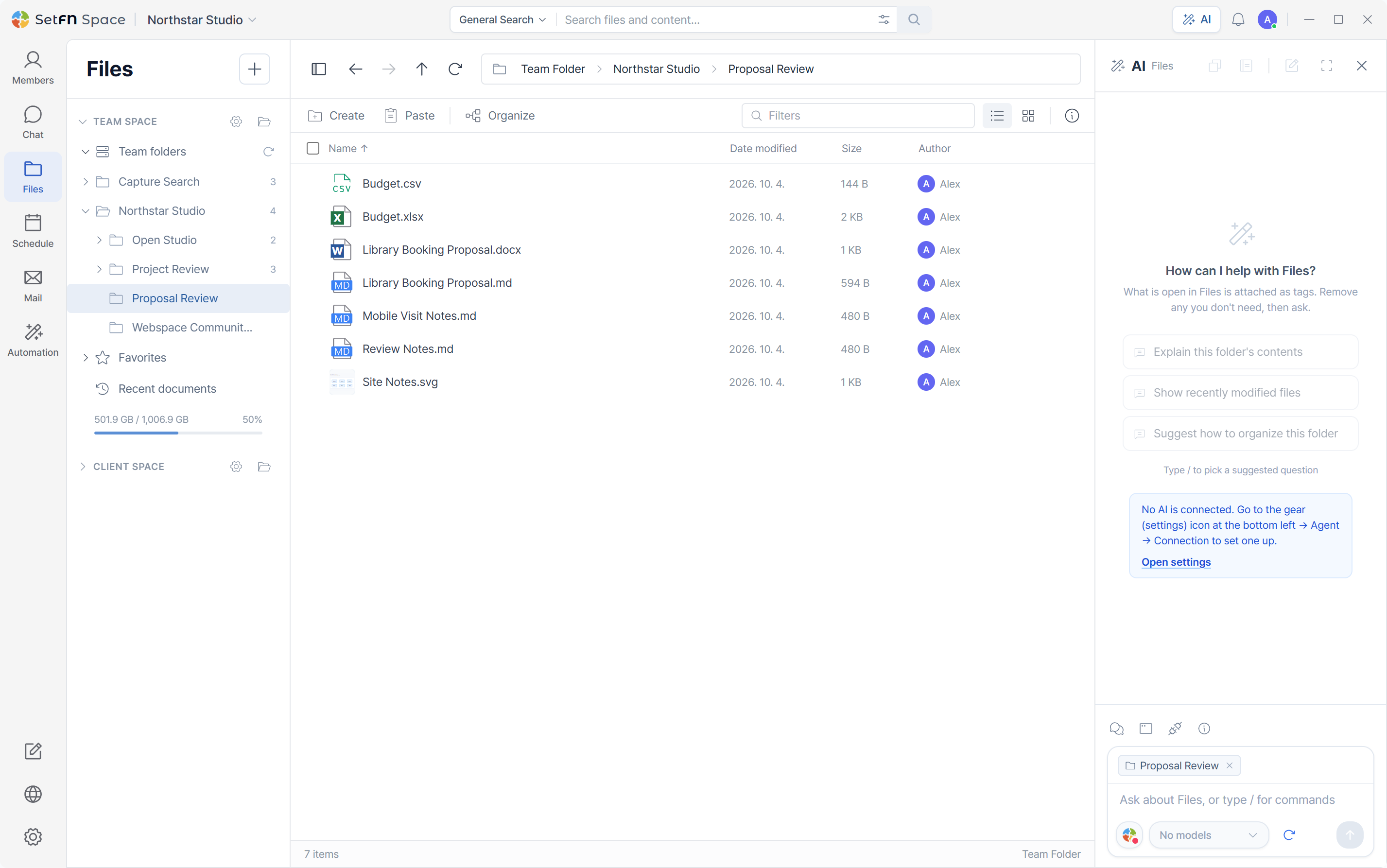 Workspace files beside the AI panel