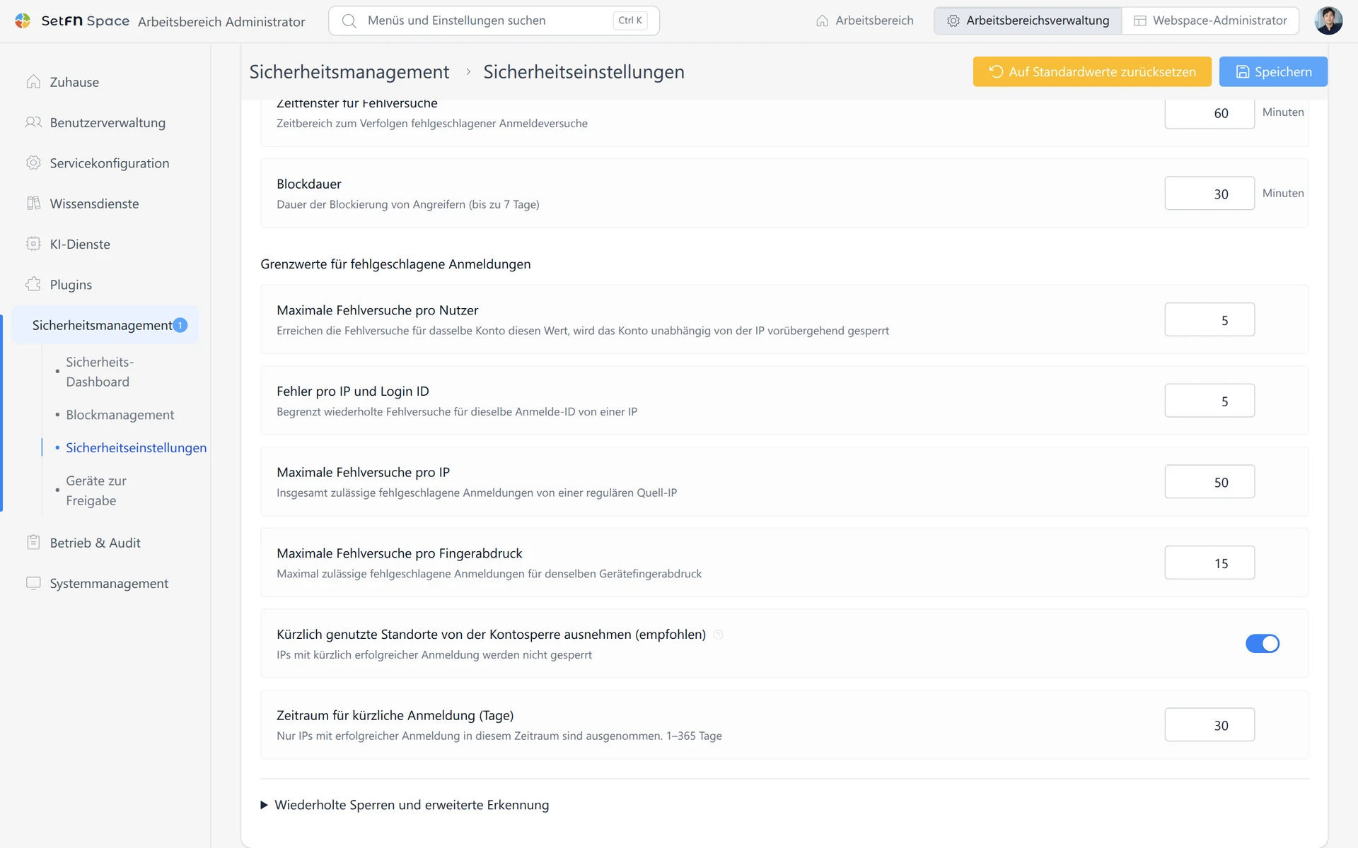 Automatische IP-Blockierung in SetFN Workspace