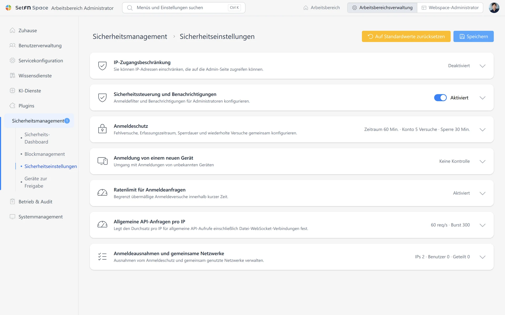 Liste der Sicherheitsfilter, Anmeldung bei neuem Gerät, Grenzwerte für Anmeldefehler, progressive Blockierung, Mustererkennung, Anforderungsgrenzwerte und Whitelist