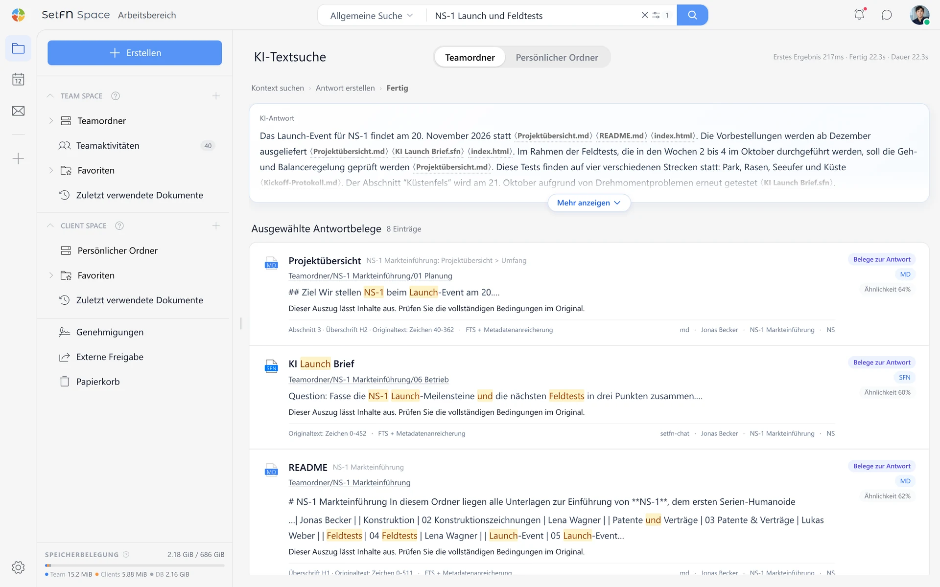 KI-Antwort mit kontextrelevanten Suchergebnissen