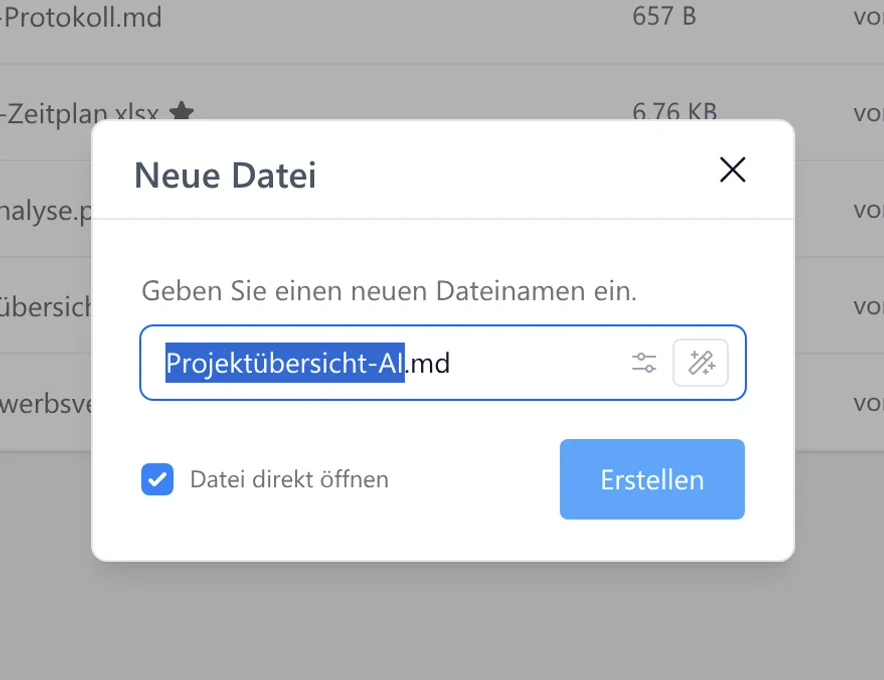 Vorgeschlagene Dateinamen im SetFN Workspace
