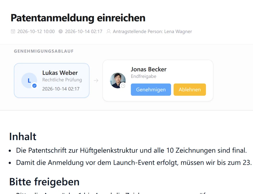 Senden einer Datei zur Genehmigung an den nächsten Prüfer