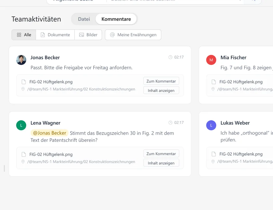 Informieren Sie sich über Kommentare im SetFN Workspace