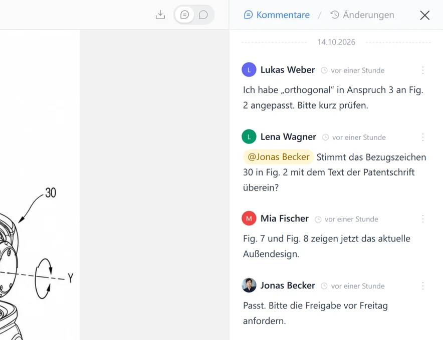 Kommentare neben einer geöffneten Datei