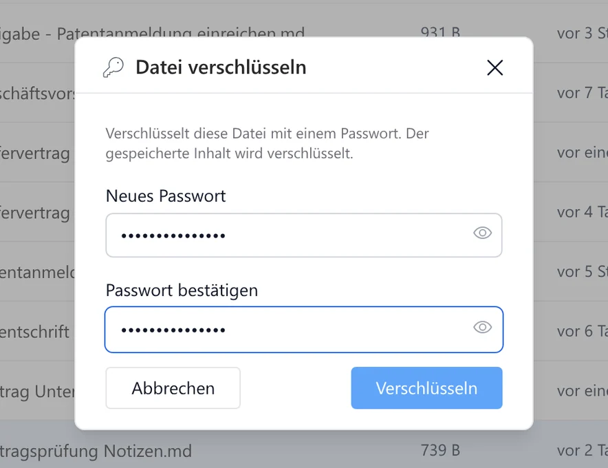 Passworteinstellungen für die Dateiverschlüsselung
