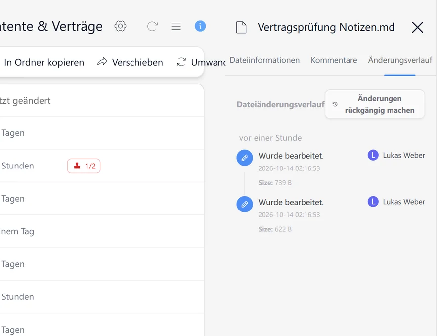 Eine Aufzeichnung dessen, was sich in SetFN Workspace geändert hat