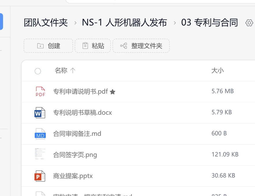 工作空间中列出的文件