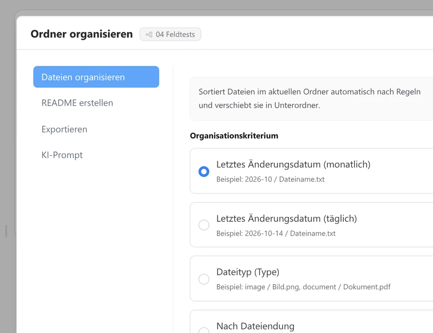 Ordnen Sie die Ordner im SetFN Workspace