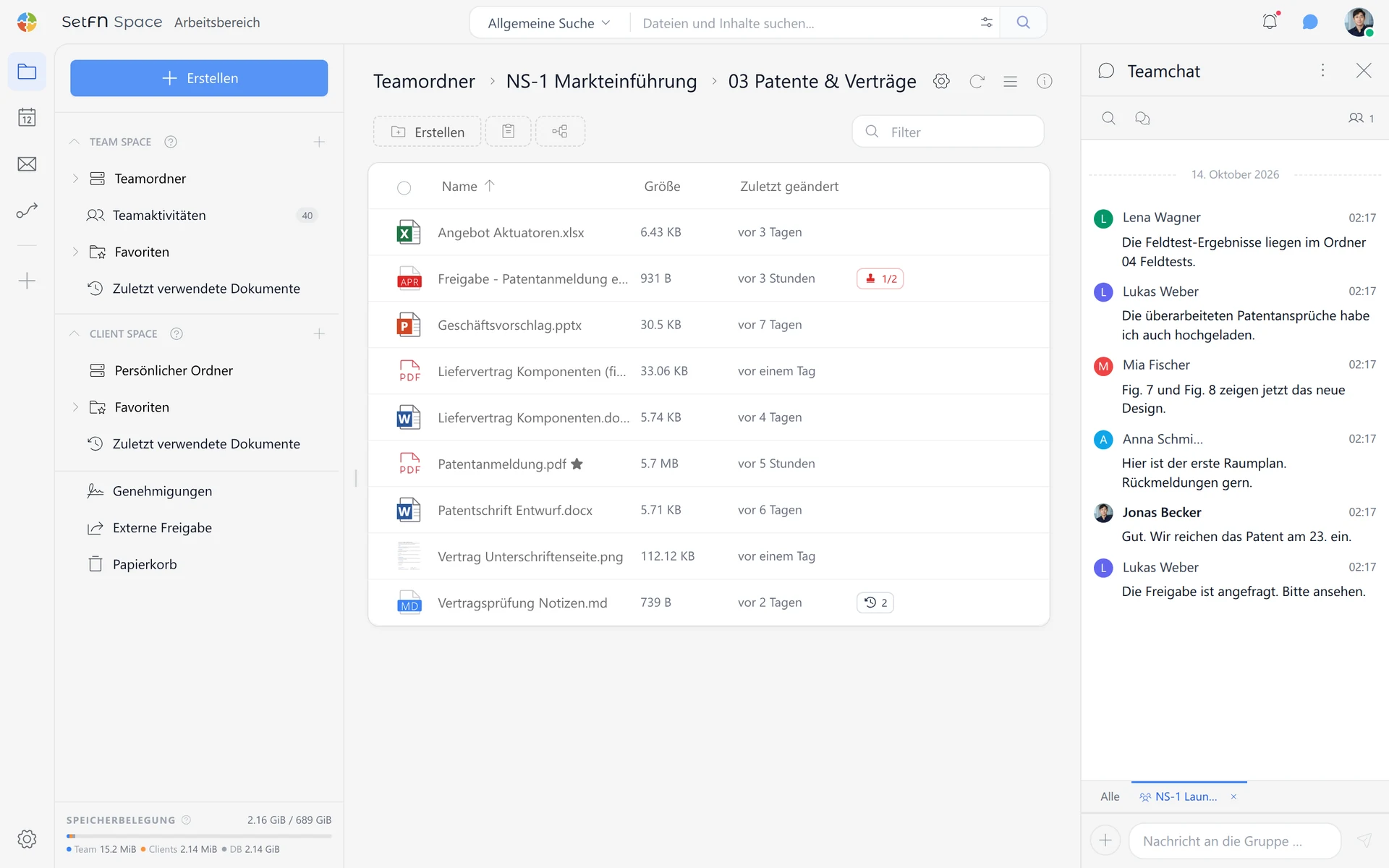 SetFN Workspace-Dateiverwaltung und Team-Chat