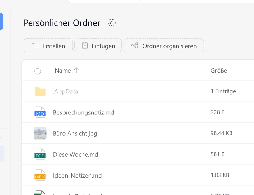 Persönliche Bereiche im SetFN Workspace