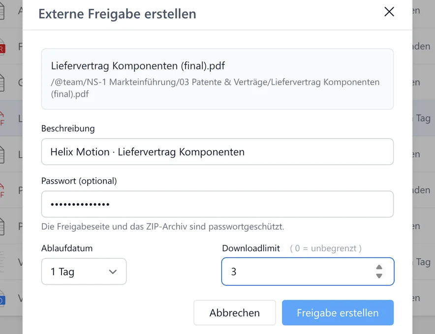 Dateifreigabeeinstellungen
