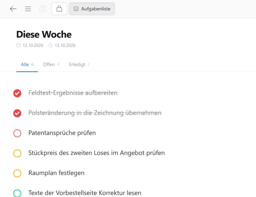 Aufgabenlisten im SetFN Workspace