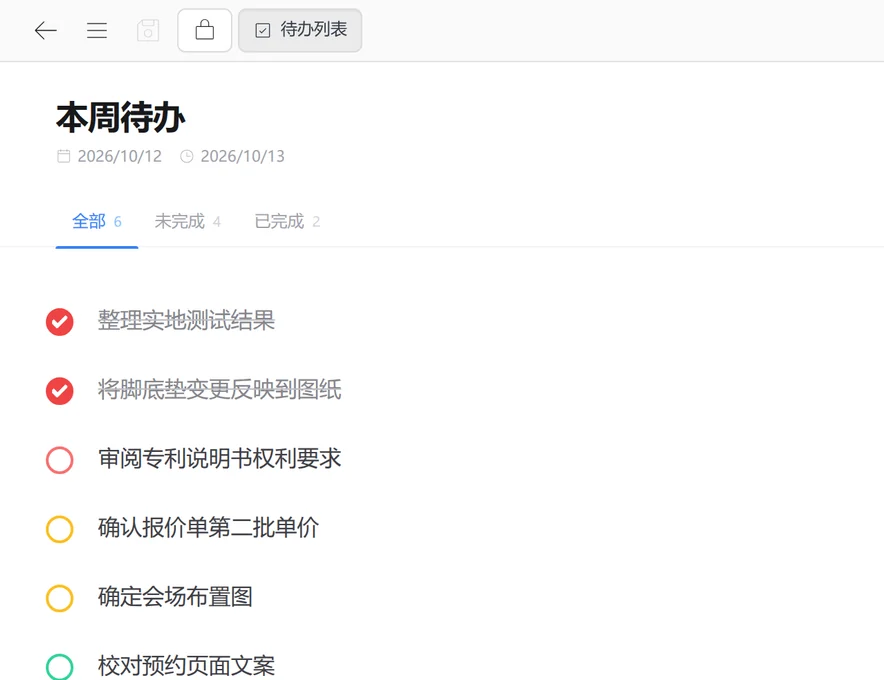 SetFN 工作空间中的待办事项列表